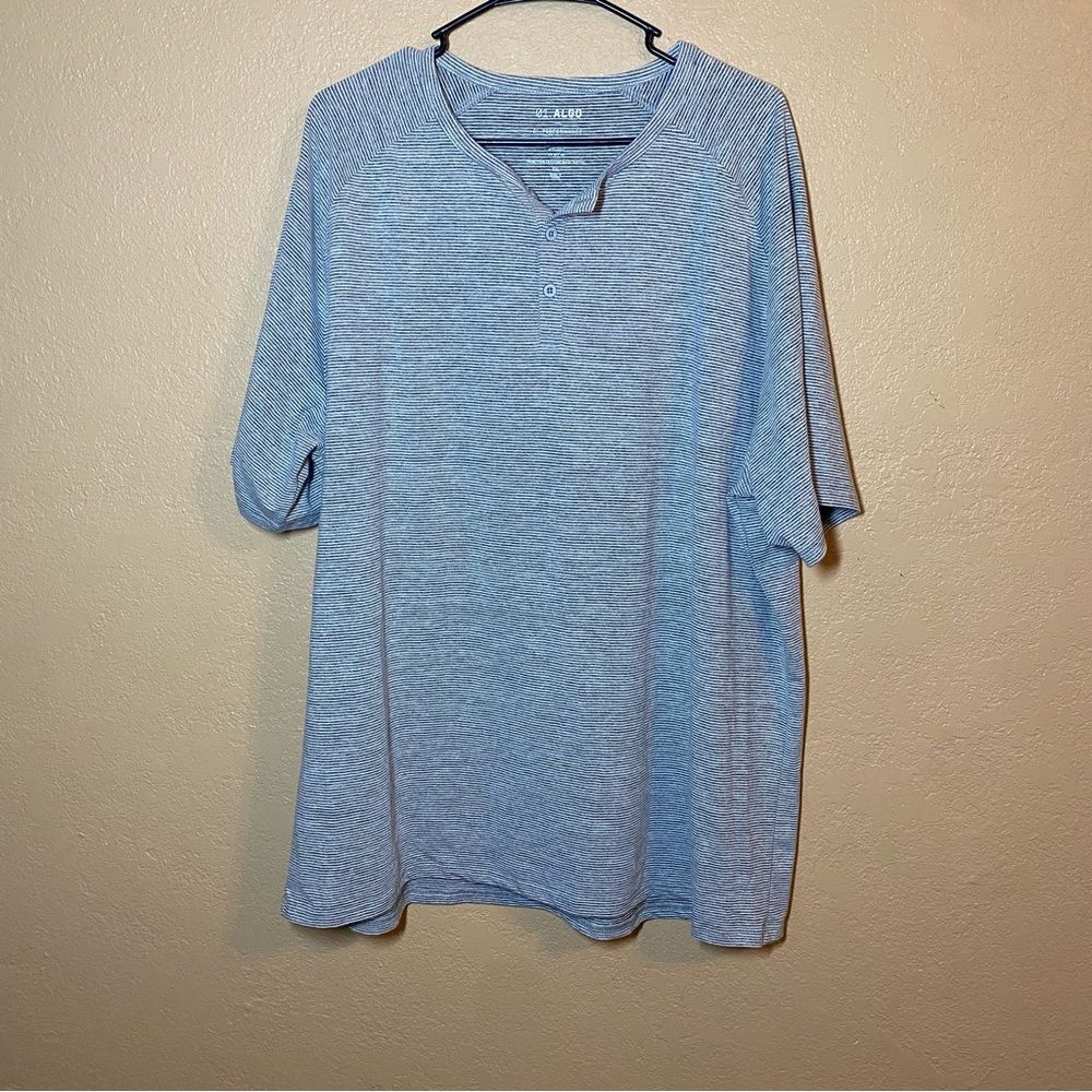 01.ALGO Men’s XXL Gray White Stripe Performance Polo UPF 40 Quick Dry Wicking